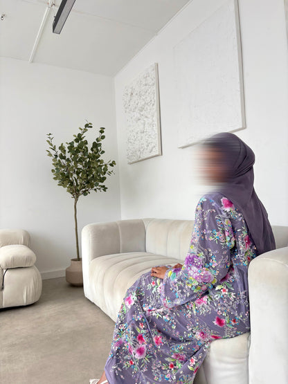 Amira Violet Embroidered Abaya by Elleveil