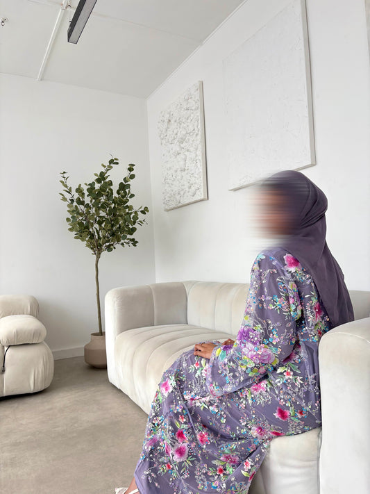 Amira Violet Embroidered Abaya by Elleveil