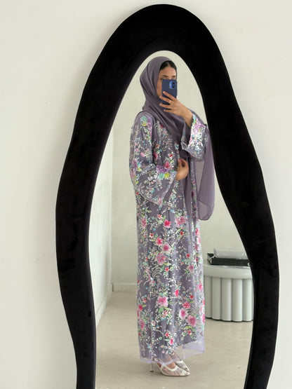 Amira Violet Embroidered Abaya by Elleveil